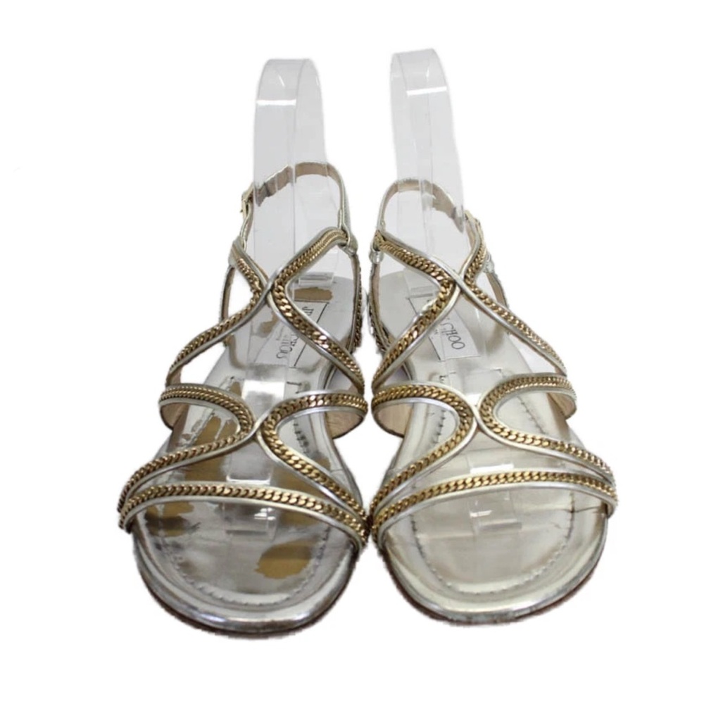 Jimmy Choo Womens Chainlink Strappy Sandals Gold Tone Leather Size 37